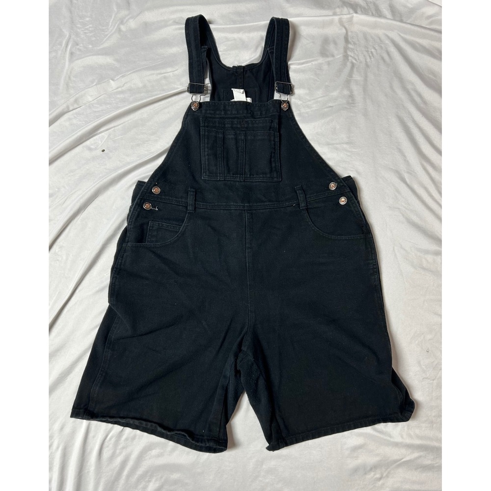Vintage Moda International The London Jean Black Denim Overalls Shorts USA Large